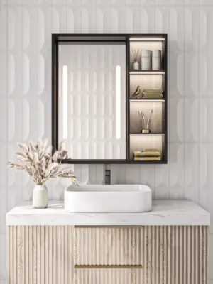 Cavina Illuminated Bathroom Mirror Unit with Shelves
