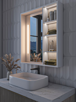 ⁦Cavina Illuminated Bathroom Mirror Unit with Shelves⁩ - الصورة ⁦7⁩