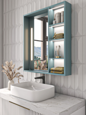 ⁦Cavina Illuminated Bathroom Mirror Unit with Shelves⁩ - الصورة ⁦9⁩