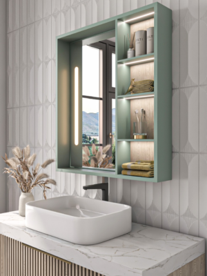 ⁦Cavina Illuminated Bathroom Mirror Unit with Shelves⁩ - الصورة ⁦14⁩