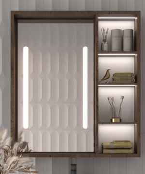 ⁦Cavina Illuminated Bathroom Mirror Unit with Shelves⁩ - الصورة ⁦15⁩