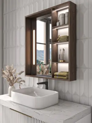 ⁦Cavina Illuminated Bathroom Mirror Unit with Shelves⁩ - الصورة ⁦17⁩