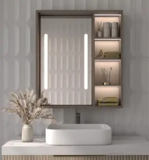 ⁦Cavina Illuminated Bathroom Mirror Unit with Shelves⁩ - الصورة ⁦18⁩