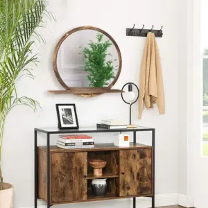 كيكو مرايا حائط دائرية بإطار خشب طبيعي