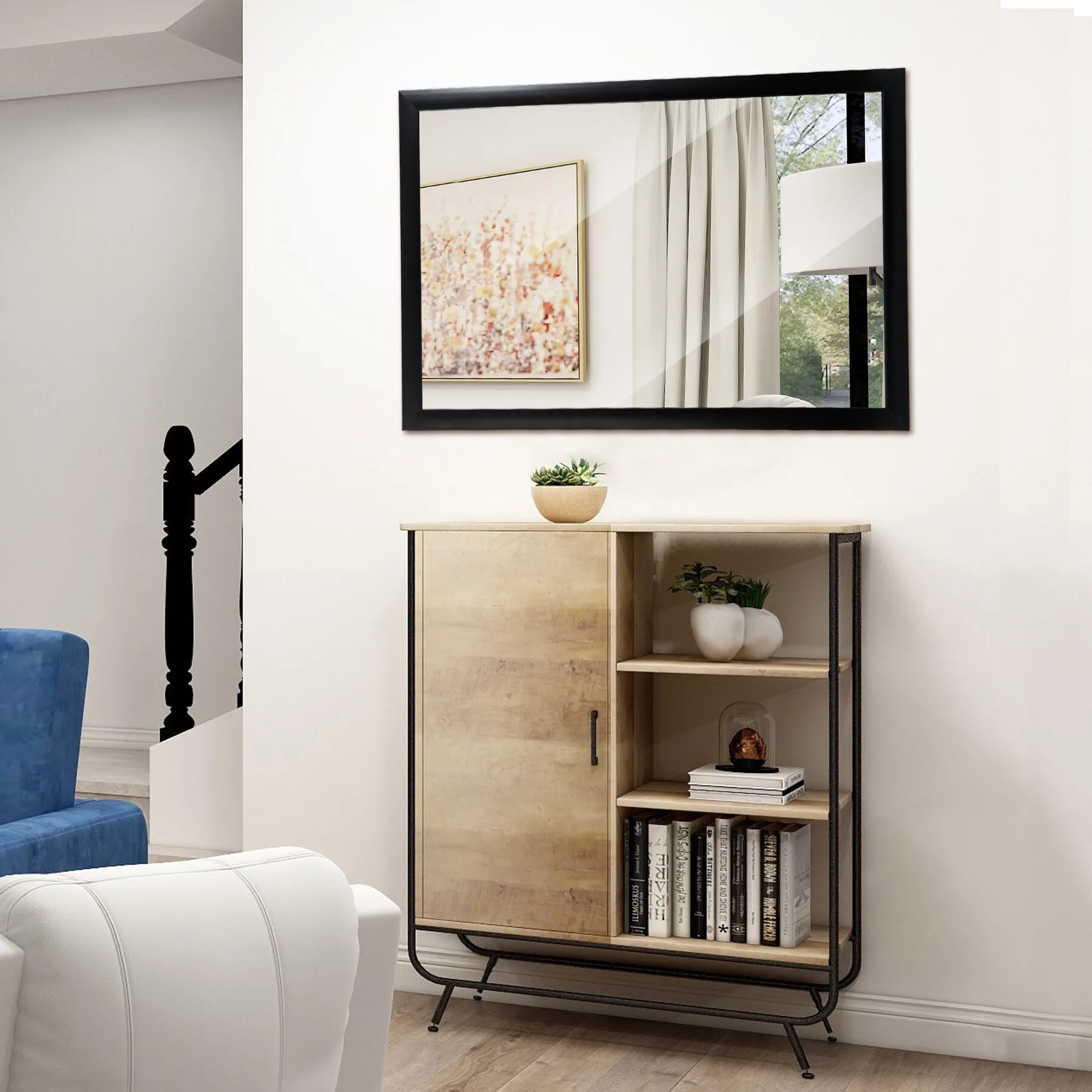 نيجيري مرآة حائط معلقة مستطيلة إطار أسود - الصورة 5