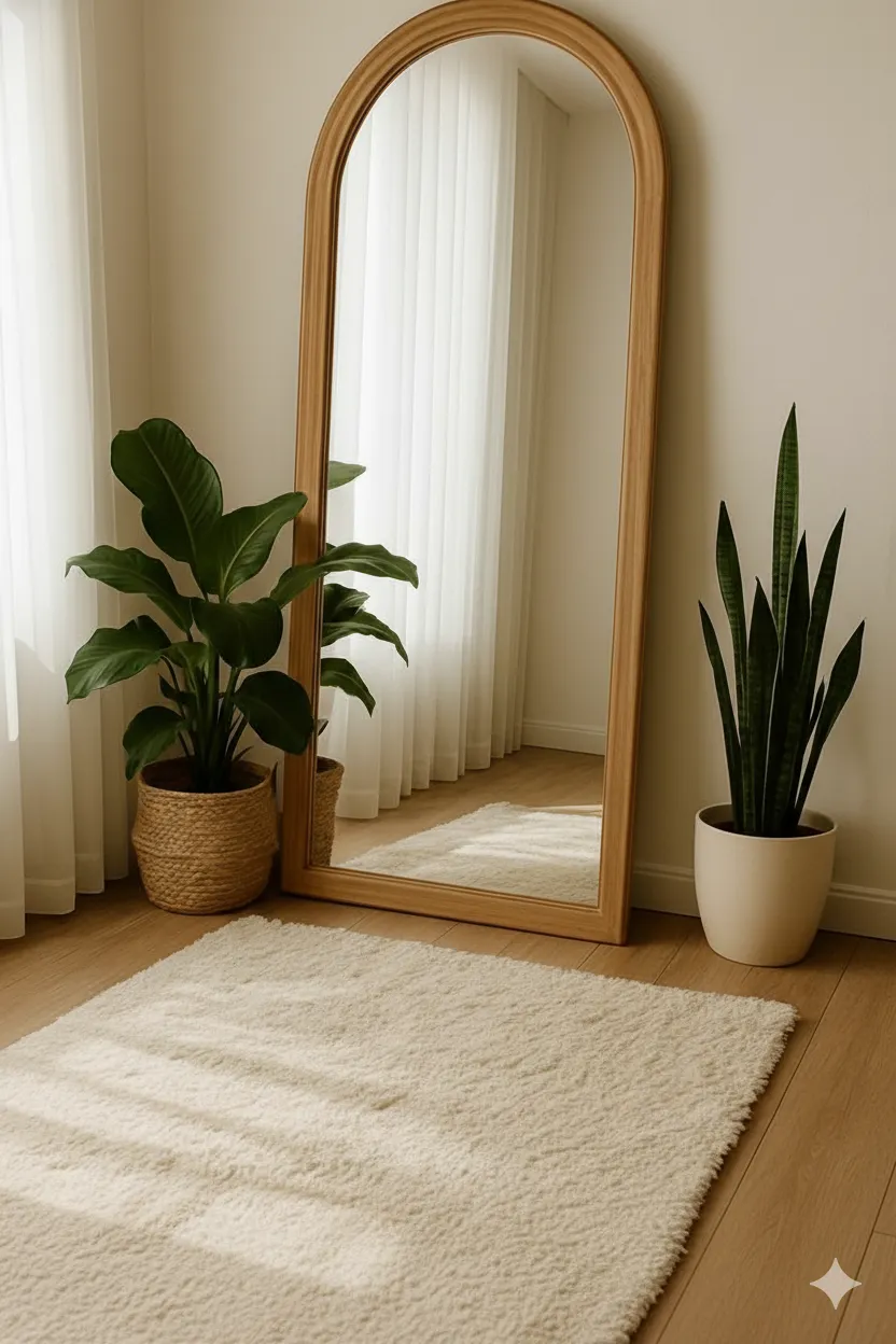 أليورا مرايا أرضية بإطار خشبي طبيعي مقوس - الصورة 2