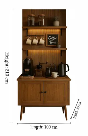 ⁦وودتايم ركن قهوة خشبي كلاسيك بإضاءة⁩ - الصورة ⁦2⁩