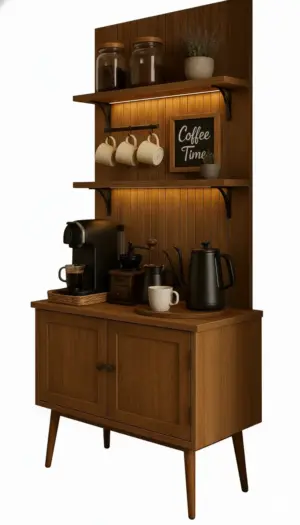 ⁦وودتايم ركن قهوة خشبي كلاسيك بإضاءة⁩ - الصورة ⁦3⁩