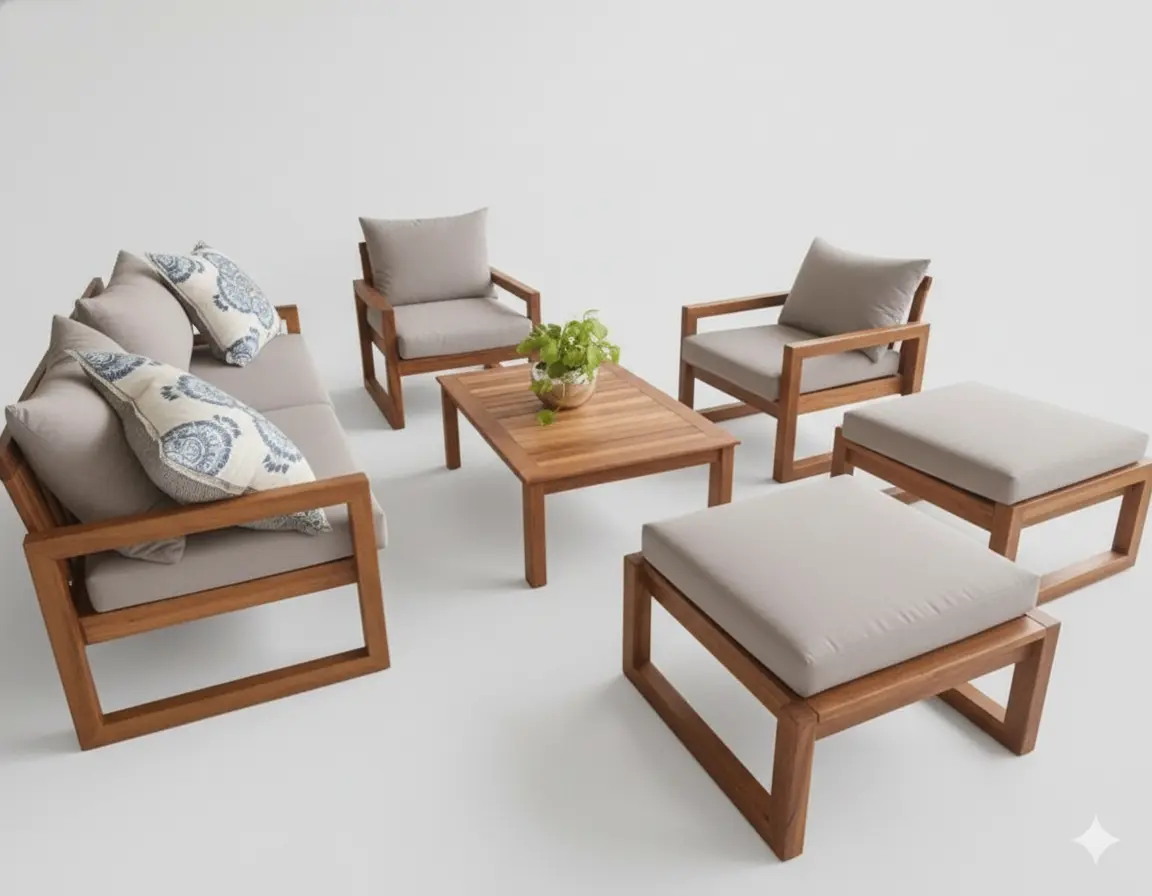 أورورا طقم جلوس خارجي 6 قطع من ليفينج بتصميم خشبي عصري - الصورة 4