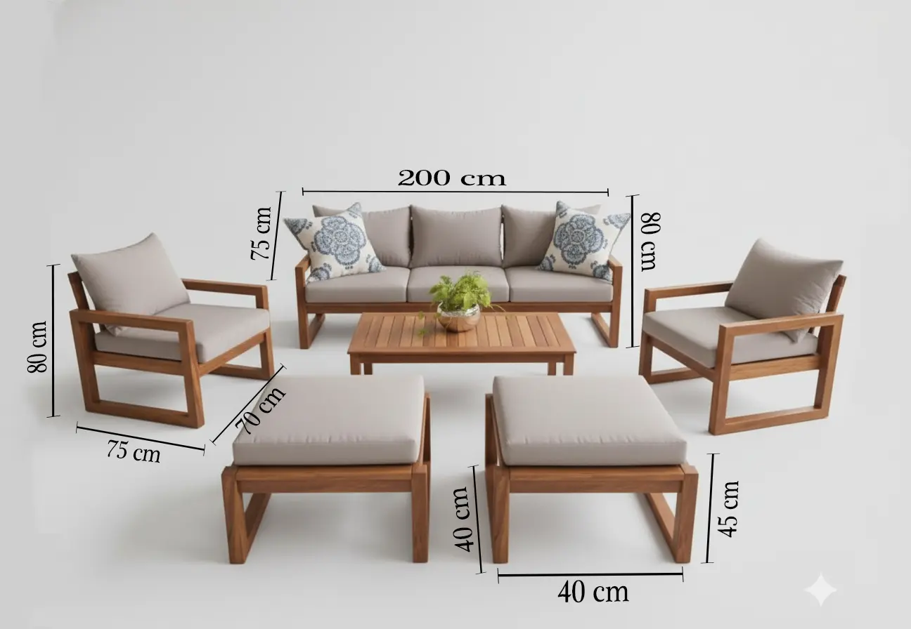 أورورا طقم جلوس خارجي 6 قطع من ليفينج بتصميم خشبي عصري - الصورة 5