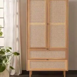 راوندا خزانة خشبية بواجهة رتان مودرن