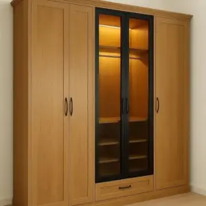 روست خزانة سلايد بواجهة زجاجية وإضاءة داخلية