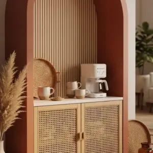 بيزا ركن قهوة مقوس خشبي بتصميم كنتري عصري