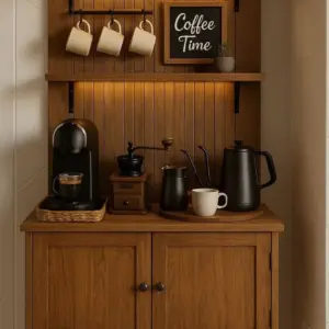 وودتايم ركن قهوة خشبي كلاسيك بإضاءة