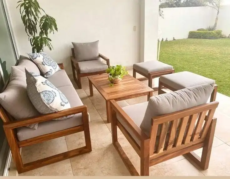 أورورا طقم جلوس خارجي 6 قطع من ليفينج بتصميم خشبي عصري