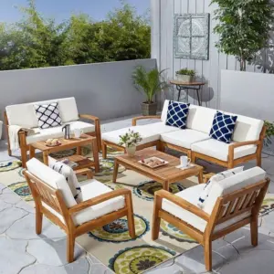 ريفيرا طقم جلوس خارجي 6 قطع من ليفينج بتصميم خشبي فاخر