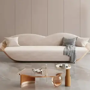 غلارا أريكة من الخشب بقماش فلانل بتصميم فني