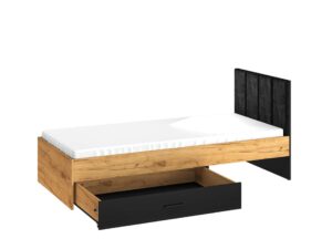 ⁦Arvo single bed, natural wood, with storage drawer and upholstered headboard⁩ - الصورة ⁦6⁩