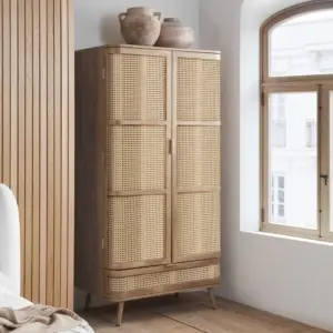 ⁦Jordan wooden and rattan wardrobe with smooth edges⁩ - الصورة ⁦5⁩
