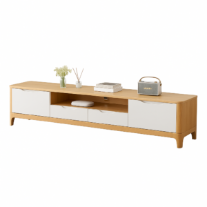 ⁦Almora Natural Wood TV Unit with Drawers and Scandinavian Design⁩ - الصورة ⁦3⁩