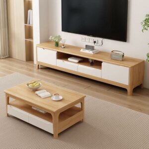 ⁦Almora Natural Wood TV Unit with Drawers and Scandinavian Design⁩ - الصورة ⁦4⁩