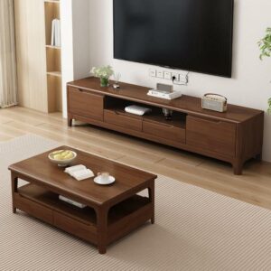 ⁦Almora Natural Wood TV Unit with Drawers and Scandinavian Design⁩ - الصورة ⁦7⁩