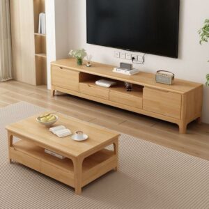 ⁦Almora Natural Wood TV Unit with Drawers and Scandinavian Design⁩ - الصورة ⁦9⁩