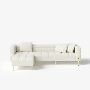 ⁦Amelis Modern Natural Wood Sofa Set with Armchair and Pouf with Gold Metal Legs⁩ - الصورة ⁦14⁩