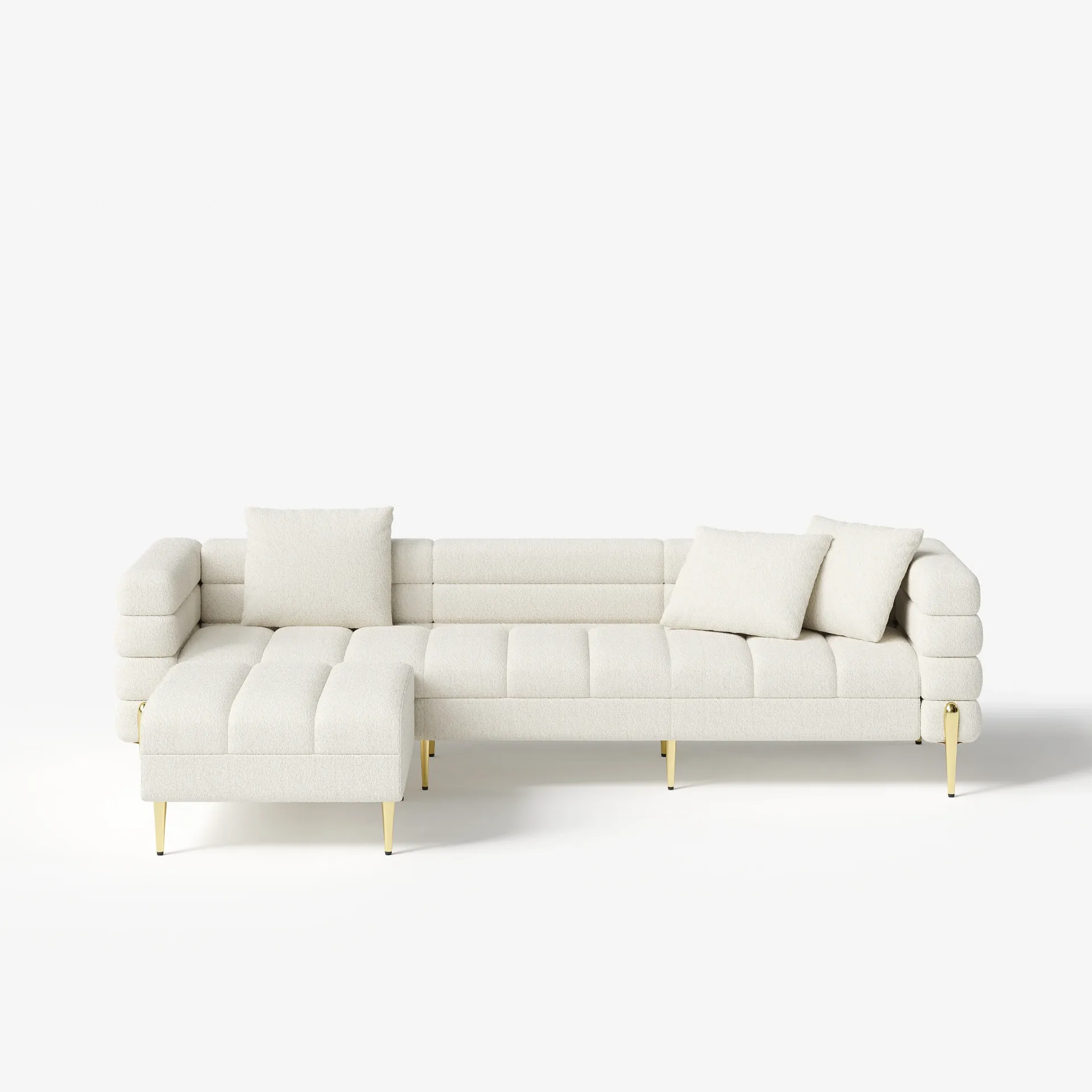 أميليس طقم أريكة عصرية من الخشب الطبيعي مع كرسي بذراعين وبوف بأرجل معدن ذهبية - الصورة 14