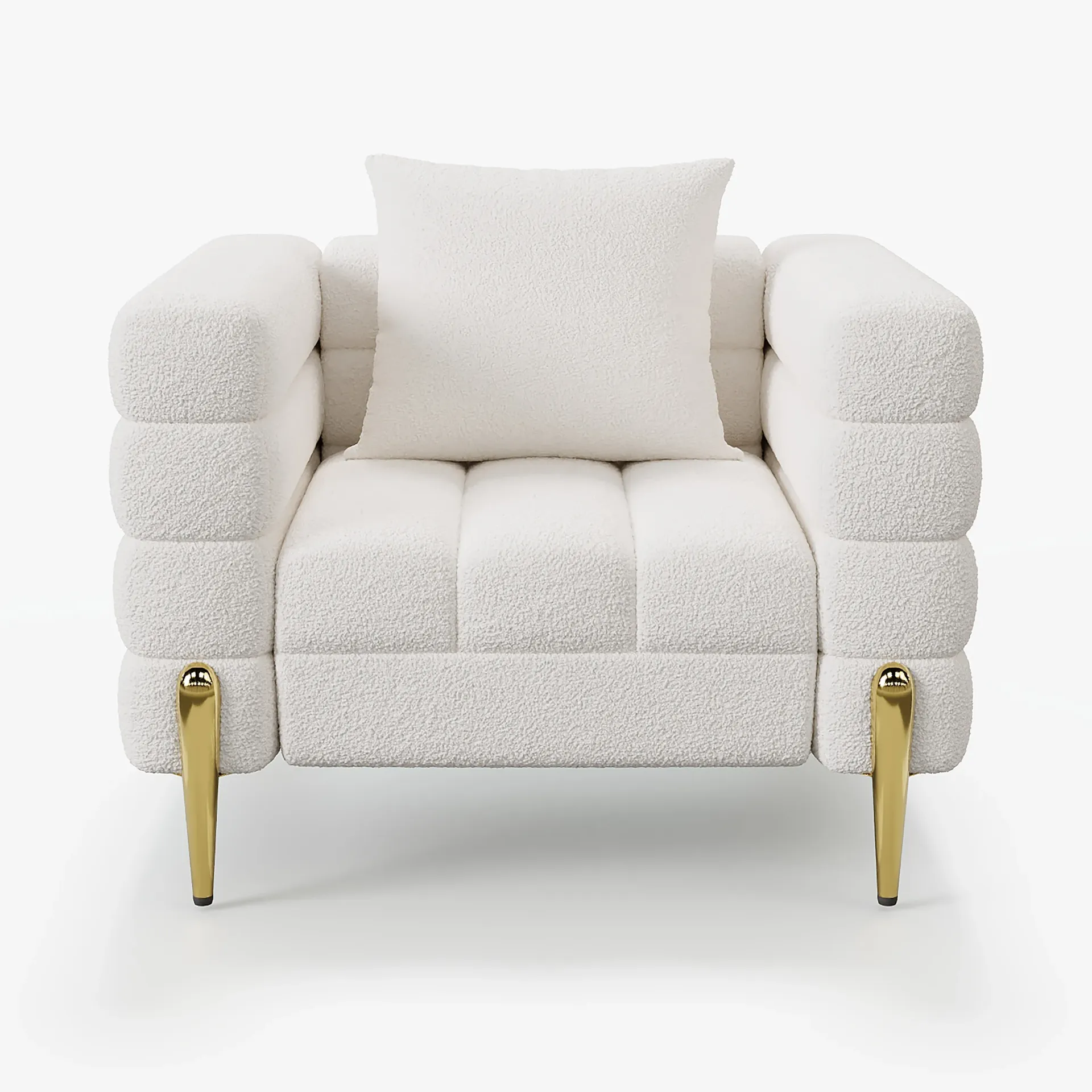 أميليس طقم أريكة عصرية من الخشب الطبيعي مع كرسي بذراعين وبوف بأرجل معدن ذهبية - الصورة 16