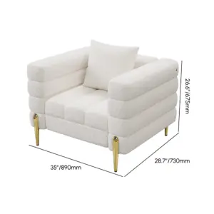⁦Amelis Modern Natural Wood Sofa Set with Armchair and Pouf with Gold Metal Legs⁩ - الصورة ⁦18⁩