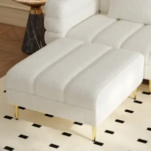 ⁦Amelis Modern Natural Wood Sofa Set with Armchair and Pouf with Gold Metal Legs⁩ - الصورة ⁦10⁩