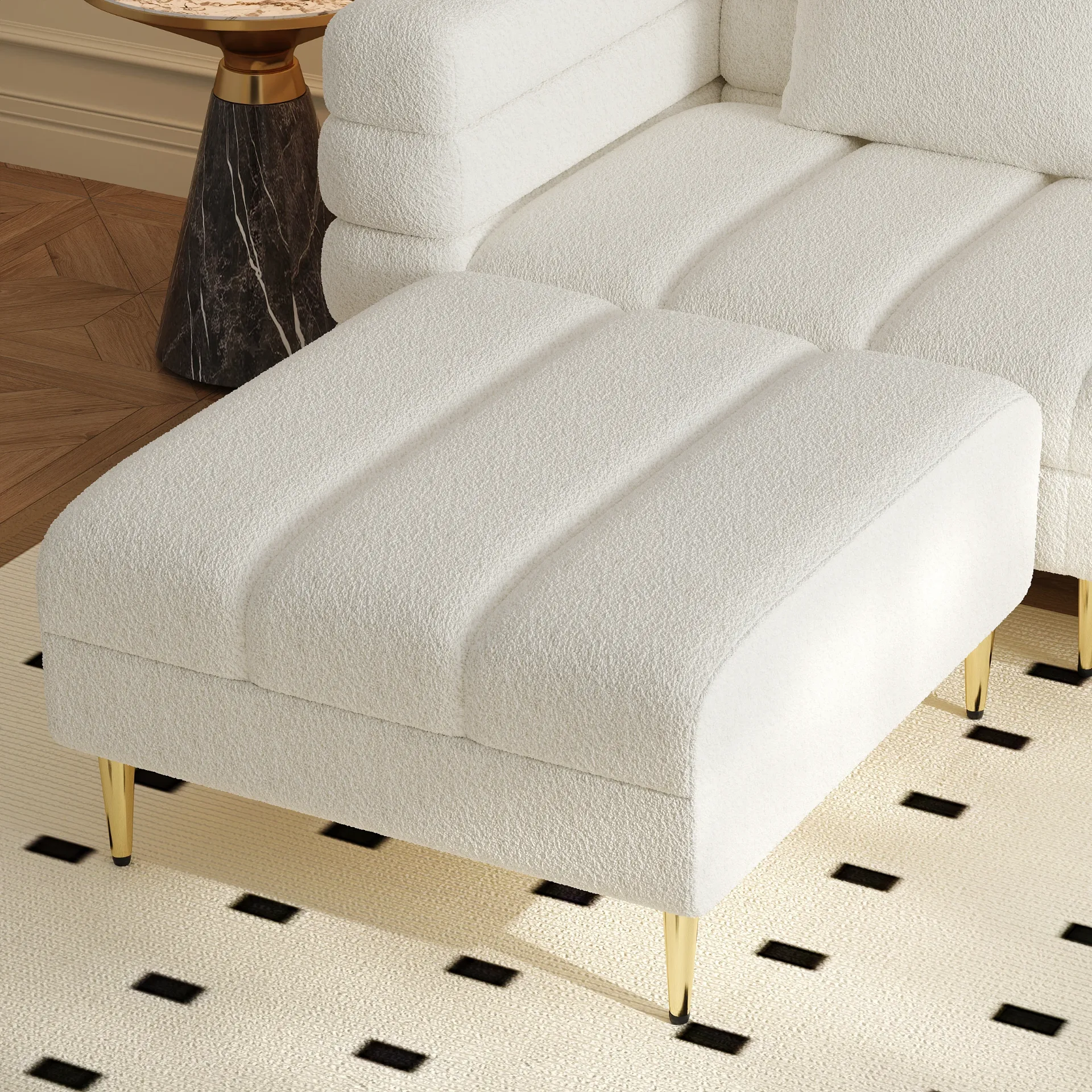 أميليس طقم أريكة عصرية من الخشب الطبيعي مع كرسي بذراعين وبوف بأرجل معدن ذهبية - الصورة 10