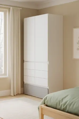 Oro youth wardrobe made of natural wood with two doors and drawers