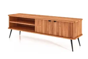 ⁦Elwin Wooden TV Table with Slat Detail and Black Tapered Legs⁩ - الصورة ⁦4⁩