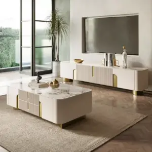 ⁦Elvan coffee table and TV unit set with gold accents⁩ - الصورة ⁦3⁩