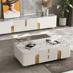 ⁦Elvan coffee table and TV unit set with gold accents⁩ - الصورة ⁦4⁩
