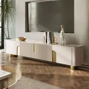 ⁦Elvan coffee table and TV unit set with gold accents⁩ - الصورة ⁦5⁩