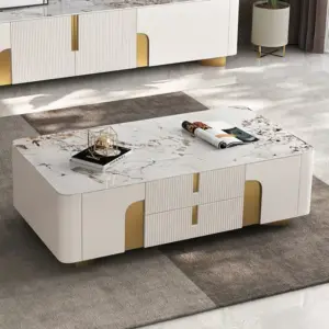 ⁦Elvan coffee table and TV unit set with gold accents⁩ - الصورة ⁦6⁩