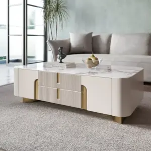⁦Elvan coffee table and TV unit set with gold accents⁩ - الصورة ⁦7⁩