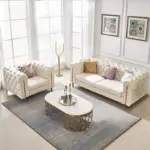 Evian sofa and chair set with luxurious gold accents