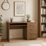 Arto modern desk with four drawers, natural wood