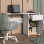 Elena modern office desk with drawer and natural wood storage unit