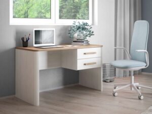 Elora modern desk with two drawers, natural wood