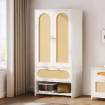 Pajero natural wood wardrobe with rattan