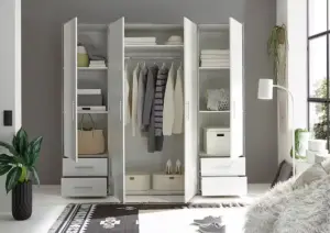 ⁦Provalo three-door, four-drawer wardrobe, natural wood⁩ - الصورة ⁦4⁩