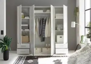 ⁦Provalo three-door, four-drawer wardrobe, natural wood⁩ - الصورة ⁦8⁩
