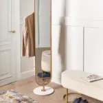 Purity natural wood floor mirror with metal frame