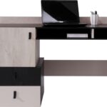 Trevo Modern Desk with Drawers and Storage Unit, Natural Wood