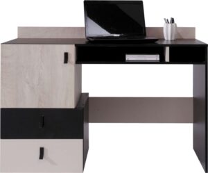 Trevo Modern Desk with Drawers and Storage Unit, Natural Wood